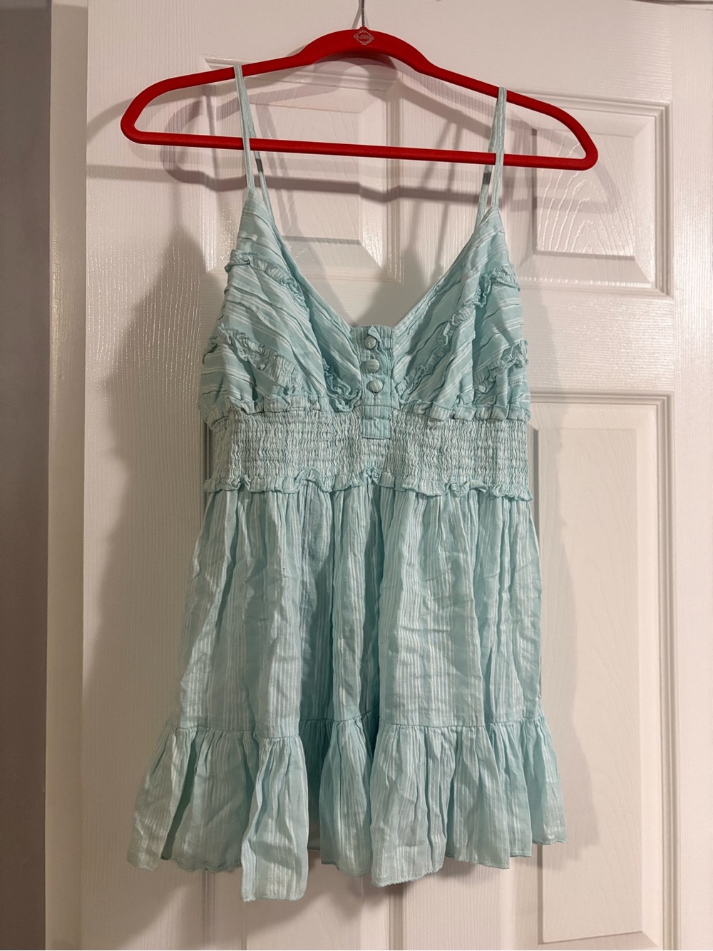 Vintage She's Cool Light Aqua Ruffled Spaghetti Strap top